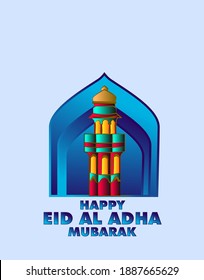 happy eid al adha is mean muslim event template background with 3d or paper cut art style