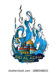happy eid al adha is mean muslim event template background with pop art style