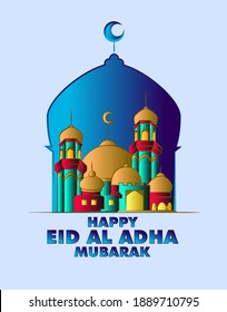 happy eid al adha is mean muslim event template background with 3d or paper cut art style