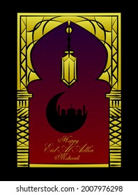 happy eid al adha is mean muslim event template background with pop art style