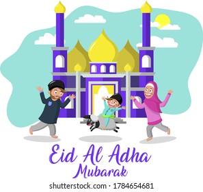 happy Eid al Adha Mubarak , the concept of family excitement welcomes Eid al-Adha