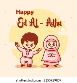 Happy Eid Al Adha Mubarak With Two Muslim Kids