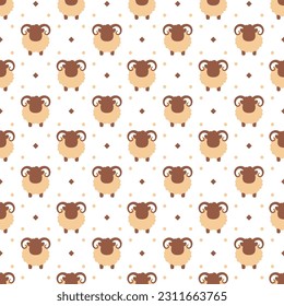Happy Eid Al Adha Mubarak Seamless Pattern of Muslims Celebration with Sacrificial Animals in Template Hand Drawn Cartoon Flat Illustration
