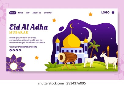 Happy Eid Al Adha Mubarak Social Media Landing Page Illustration Flat Cartoon Hand Drawn Template