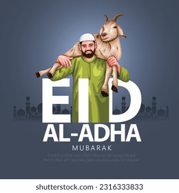 happy eid al adha mubarak A man carrying goat on his shoulders. abstract vector illustration design