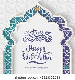 Happy eid Al adha Mubarak Design with caligraphy and text typography concept background 