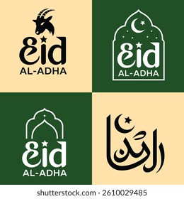 Happy Eid Al Adha, Typography Calligraphy mosque, bundle Vector design.