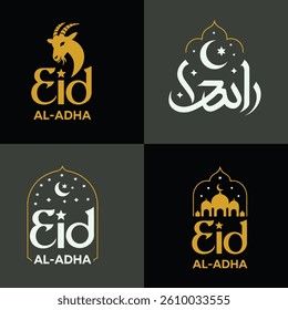 Happy Eid Al Adha, Typography Calligraphy bundle Vector art design.