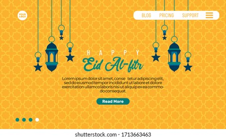 happy eid al fitr background. template for banner, flyer, landing page, etc. vector illustration
