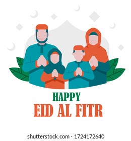 Happy Eid Al Fitr Background With Moslem Family Illustration Vector
