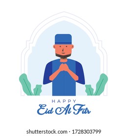 Happy eid al fitground mit flacher Abbildung männlicher Muslim