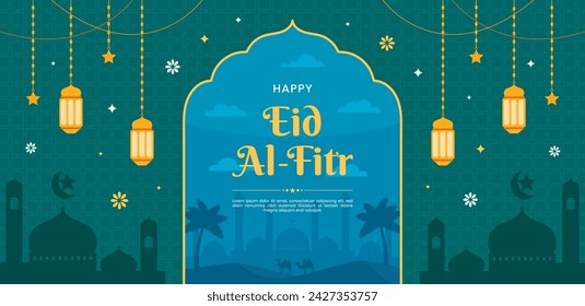 Happy Eid Al Fitr Background or Wallpaper Template. Happy Eid Mubarak Celebration