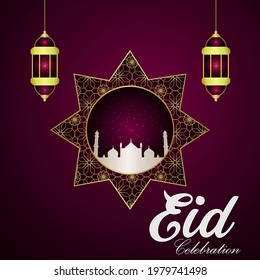 Happy eid al fitr greeting card with creative illustration