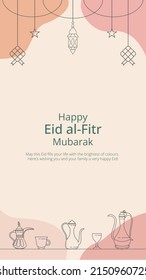 Happy Eid Al Fitr Greeting Card Social Media Story Banner Template Vector Illustration