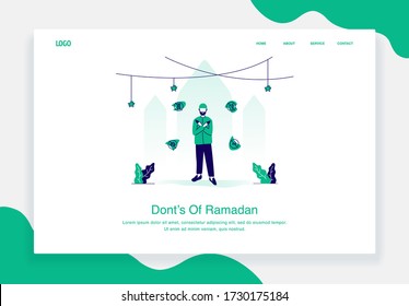 Happy eid al fitr illustration concept of a Men Provide Information on Things That Should Not Be Done During Ramadan, flat design.