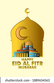 Happy eid al fitur Mubarak muslim Ereignis Moschee Hintergrund mit 3D-Papier Schnittkunst Stil