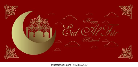 happy eid al fitr mubarak 1 syawal 1442H is mean muslim event, vector background