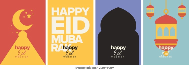 Happy Eid Al Fitr Mubarak simple abstract geometry background and poster template. Flat vector illustration