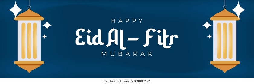 feliz eid al fitr mubarak banner lanternas