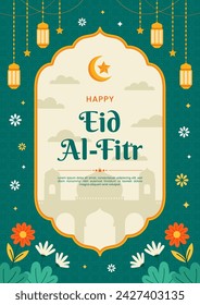 Happy Eid Al Fitr Poster or Banner Template. Ramadan Kareem Celebration