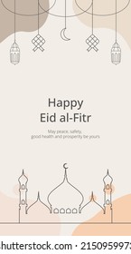 Happy Eid Al Fitr Social Greeting Card Media Story Banner Template Vector Illustration