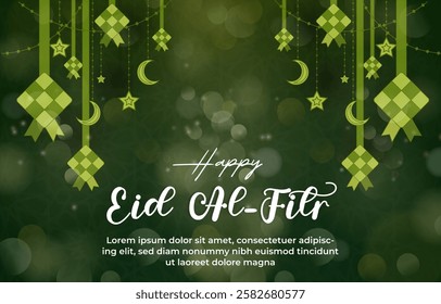 happy eid al fitr template banner with beautiful islamic ornament with green background design 11