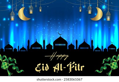 happy eid al fitr template banner with beautiful islamic ornament with blue background design 22