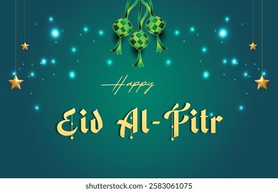 happy eid al fitr template banner with beautiful islamic ornament with green background design 23