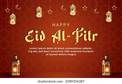 happy eid al fitr template banner with beautiful islamic ornament with red background design 02