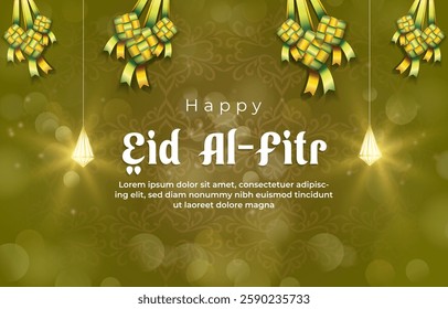 happy eid al fitr template banner with beautiful islamic ornament with yellow background design 14