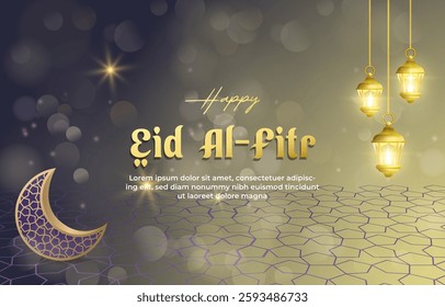 happy eid al fitr template banner with beautiful islamic ornament with yellow background design 07