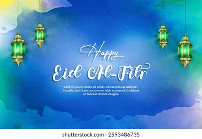 happy eid al fitr template banner with beautiful islamic ornament with blue background design 015