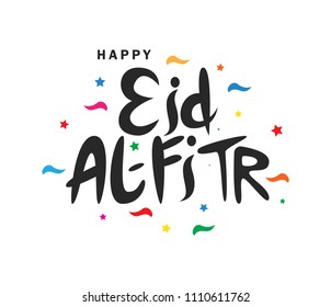 happy eid al fitr vector hand drawing typography