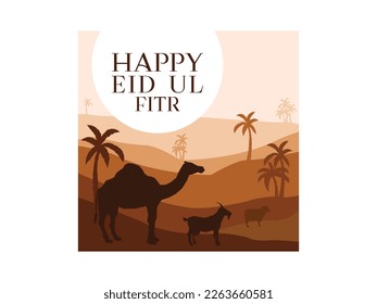 Happy Eid Al  Fitr written in Islamic Arabic script can be used as a greeting card, poster and banner design. Eid Mubarak Template vector illustration. Eid al- Fitr greeting card vector.