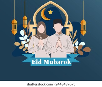 Happy eid al fitri background with muslim couple