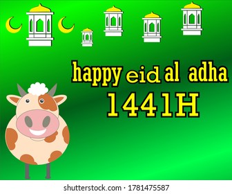 Feliz Eid al-Adha 1441 H, vector de vaca con linternas y luna creciente , imagen de fondo, 
