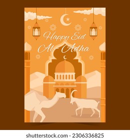 Happy Eid Al-Adha Day Celebration Decorative Flat Poster