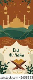 Happy Eid Al-Adha: Festive Islamic Illustrations with Sheep, Mosques and Quran