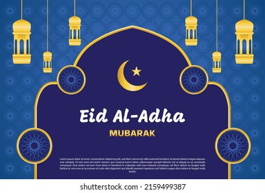 Happy Eid al-Adha greeting background with blue color. design for cover template.