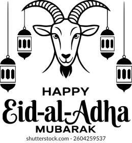 Happy Eid al-Adha Greeting with Goat and Lanterns  vector design