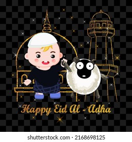 Happy Eid al-adha greeting illustration baby and sheep