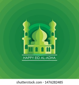 Happy Eid Al-Adha Greeting with mosque creative design