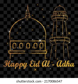 Happy Eid al-adha greeting whit transparent mosque