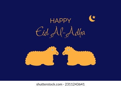 Happy Eid Al-Adha. Islamic Background with Lamb Illustration