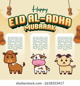 Feliz celebração Eid alAdha Mubarak com vaca e cabra de camelo