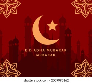 Happy Eid Al-Adha Mubarak with an Islamic background. Use for banners, posters, flyers, brochure sales templates. vector illustration