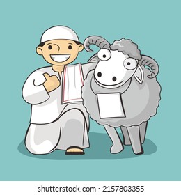 Happy Eid Al-Adha, Muslim illustration with goat for sacrifice on Eid Al-Fitr for Muslims