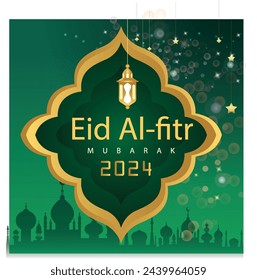 Happy Eid Al-Fitr 2024 Eid Mubarak Template with Eid Al-Fitr Vector Illustration with Islamic Ornaments