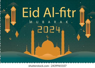 
Happy Eid Al-Fitr 2024 Eid Mubarak Vorlage mit islamischem Ornament Vektor Illustration