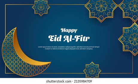 Happy Eid Al-Fitr background in blue and gold color. islamic vector illustration